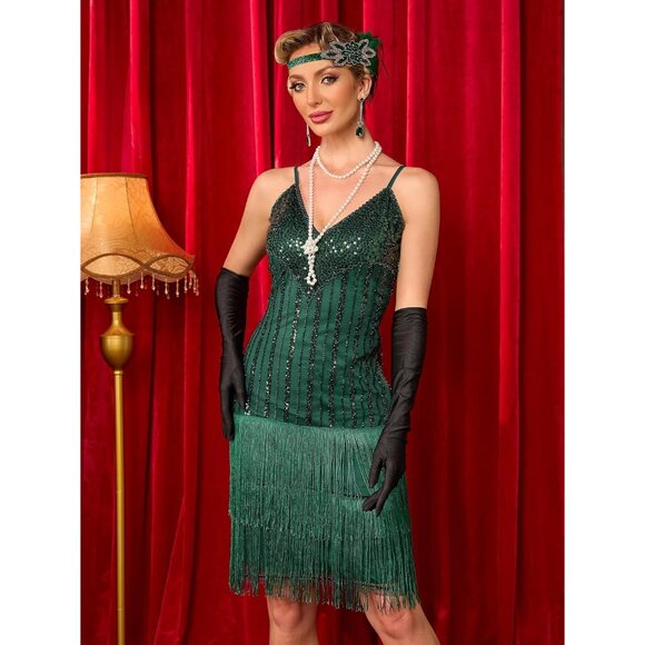 Women's Flapper Dress 1920s Sequins Fringe Cocktail for Roaring 20s Party - Picture 5 of 6